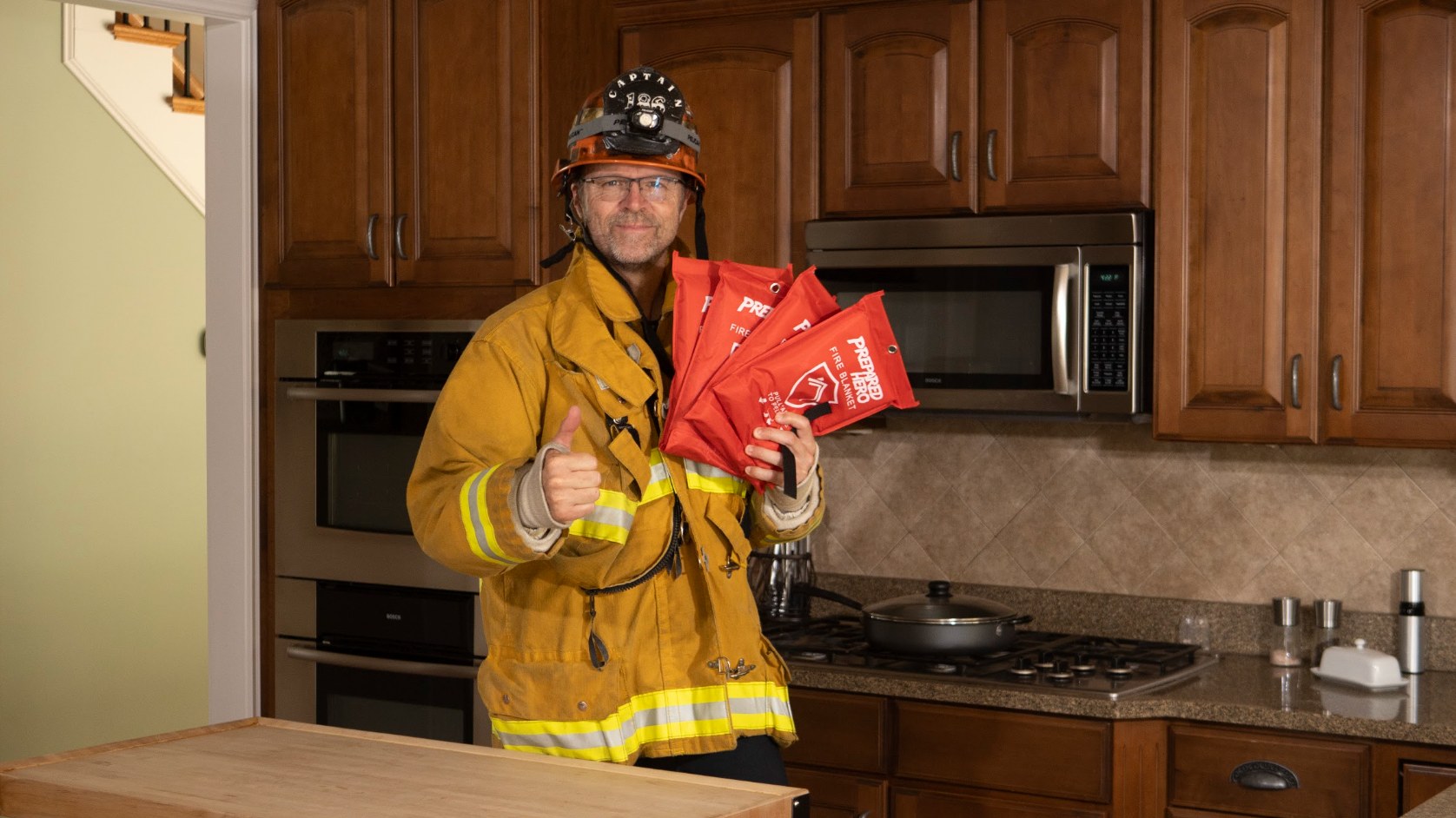 Prepared Hero fire blankets shown in a kitchen